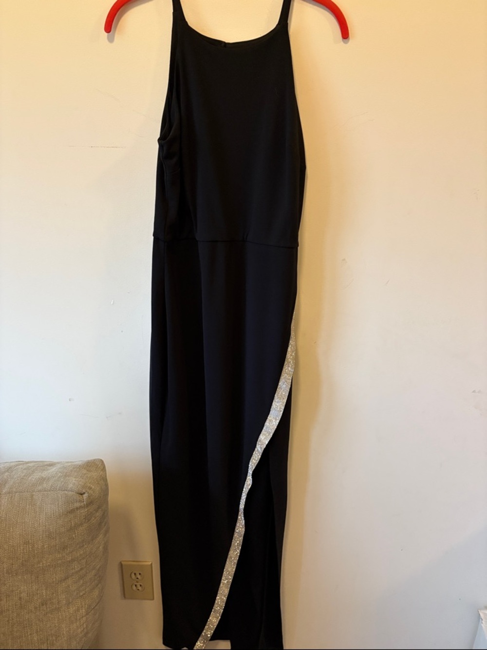 BCX Black Maxi Dress with Silver Sequin Side Accent